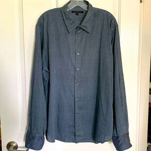 EUC MENS JOHN VARVATOS NAVY WITH WHITE STRIPES COTTON SHIRT SIZE XL SEE NOTES